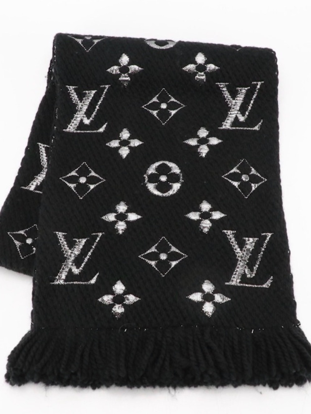 Authentic Louis Vuitton Logomania Black & Silver Scarf + Box